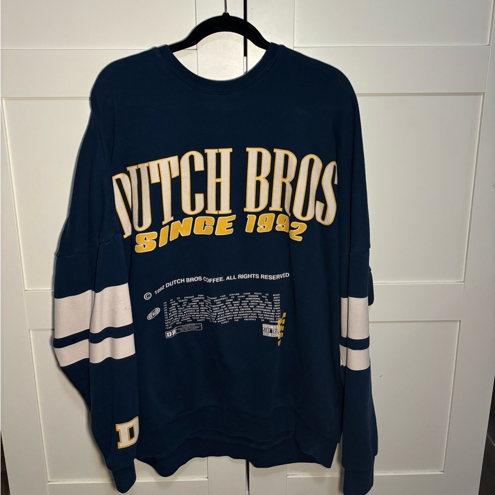 Dutch Bros Dark Blue and White Crewneck Sweater